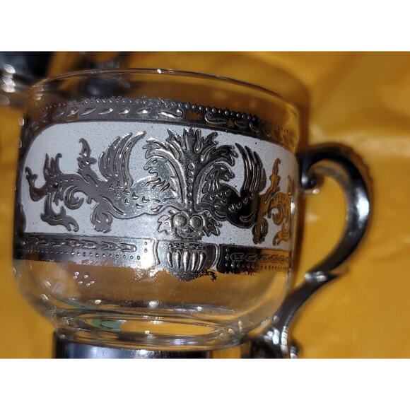 Vintage Culver 5 Piece Silver Clad Glass Coffee Cups With Removeable Handles - Picture 7 of 12